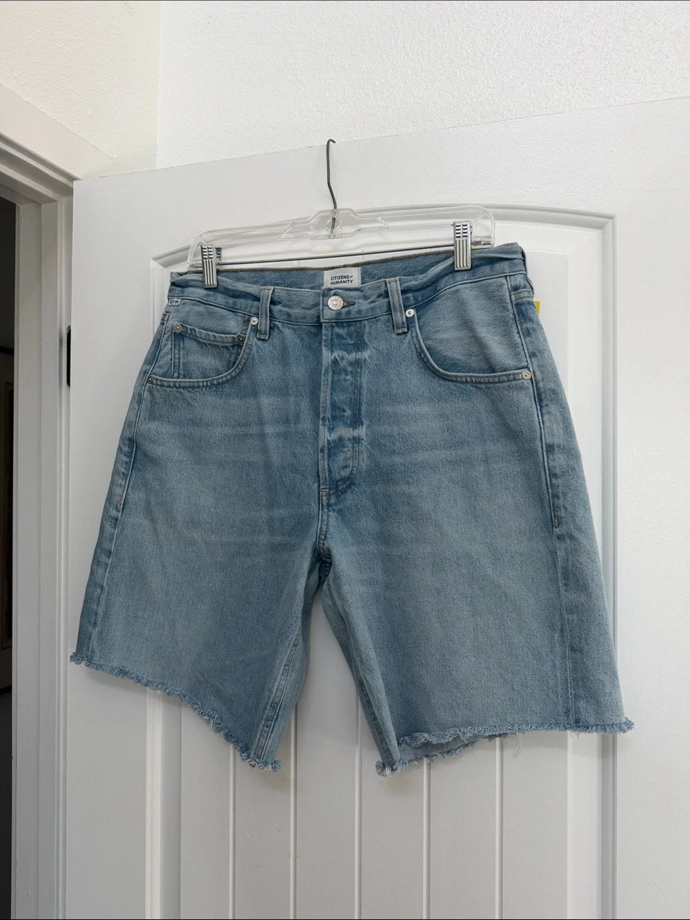 Citizens of Humanity Ayla Short Long Jean Denim Shorts Frayed Hem